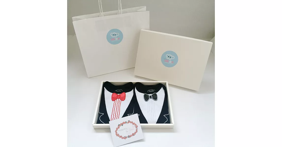 [美國Frenchie MC]經典燕尾服連身衣2件禮盒3M紅黑領結各一