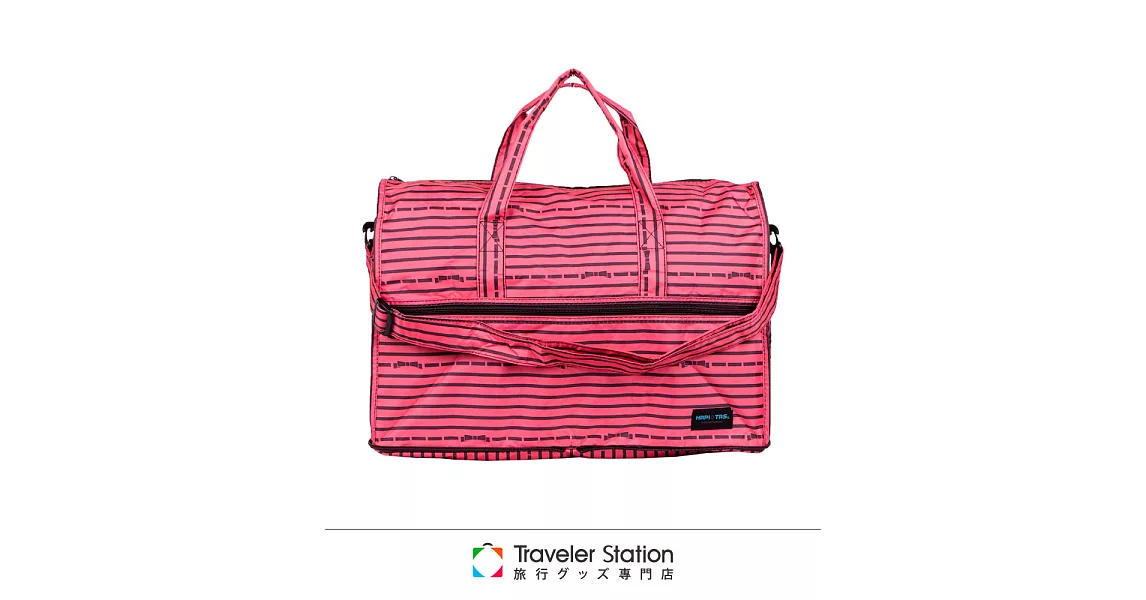 【HAPI+TAS】橫條蝴蝶結摺疊旅行袋(小)-粉色
