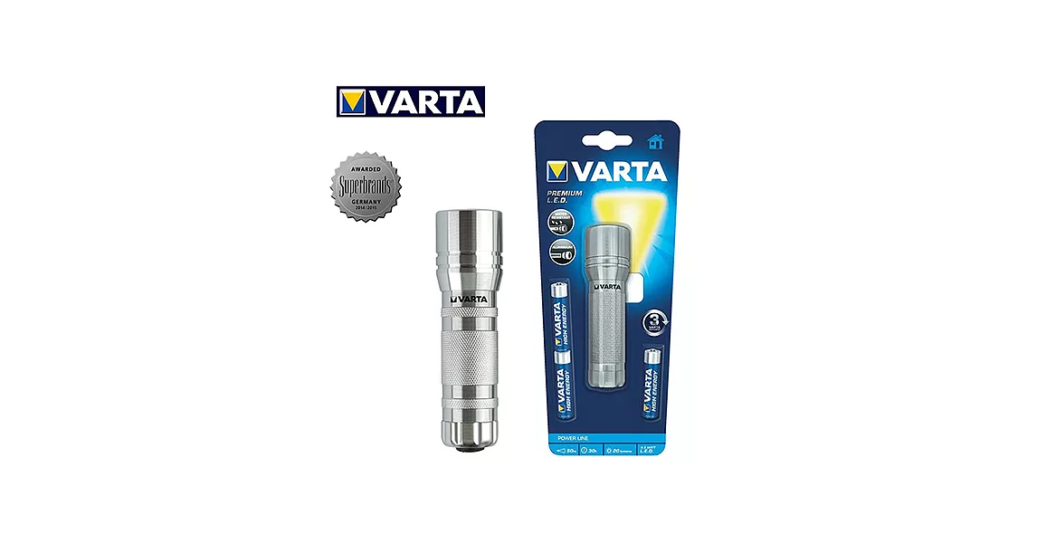 德國Varta Premium 頂級鋁合金LED手電筒 3AAA 17634