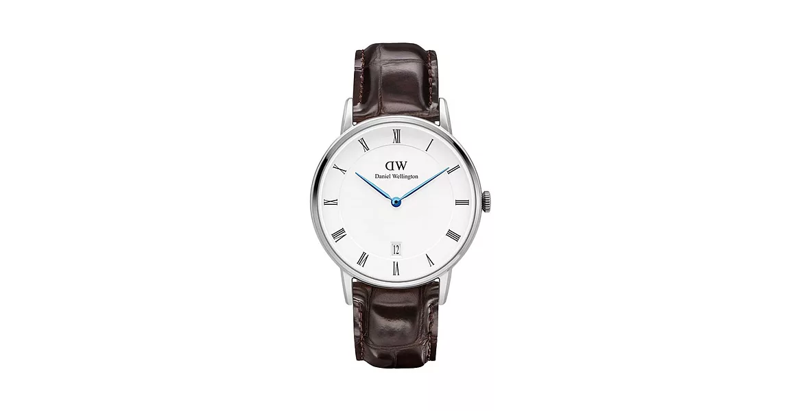 DW Daniel Wellington Dapper時尚深啡鱷魚紋皮革腕錶-銀框/34mm(1142DW)