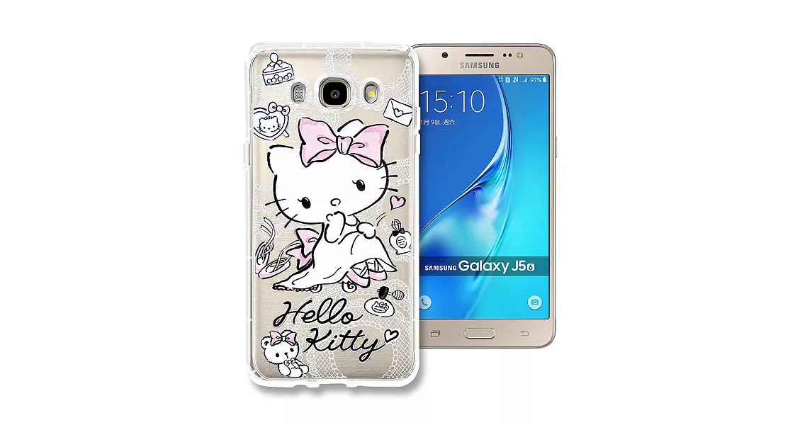 三麗鷗授權正版 Hello Kitty貓 Samsung Galaxy J5 (2016新版機) 透明空壓防震殼(成熟)