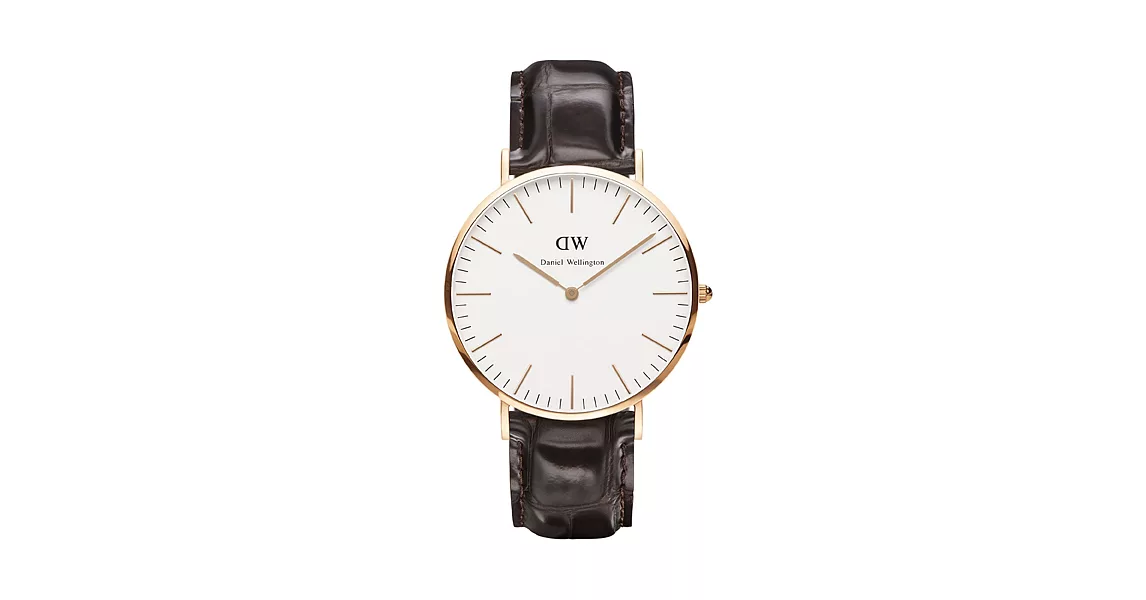 DW Daniel Wellington 咖啡色皮革壓紋錶帶-金框/40mm(0111DW)