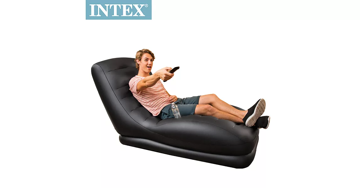 【INTEX】黑色潮流單人加長充氣沙發椅 (68585)