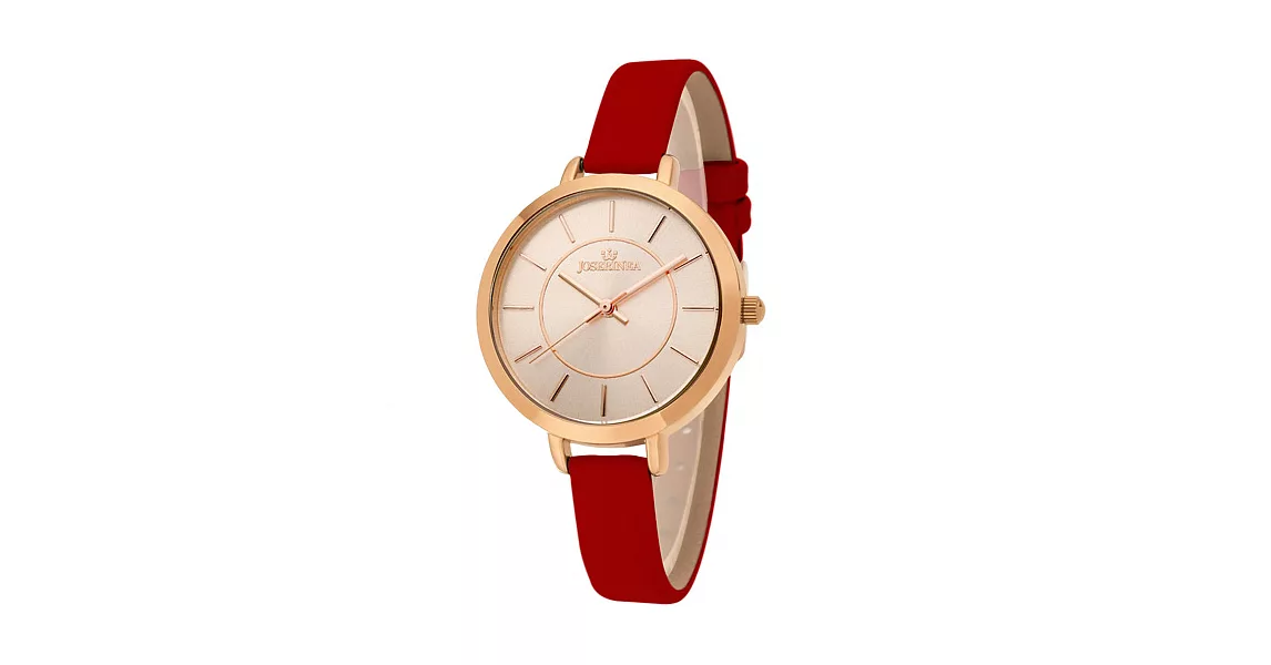 JOSERINEA 甜美佳人皮革時尚腕錶-紅/33mm