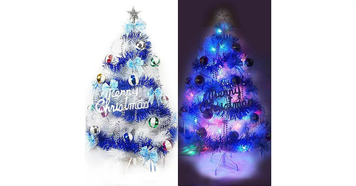 台灣製4尺(120cm)特級白色松針葉聖誕樹 (繽紛馬卡龍藍銀色系)+100燈LED燈一串(附控制器跳機)-藍光YS-WPT04301