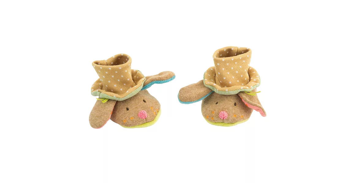 【安垛小姐】法國 Moulin Roty Tartempois 棕狗寶貝飽暖鞋套 0-6個月