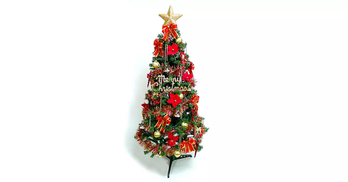 幸福5尺/5呎(150cm)一般型裝飾綠聖誕樹 (+紅金色系配件)(不含燈)YS-GTC05001