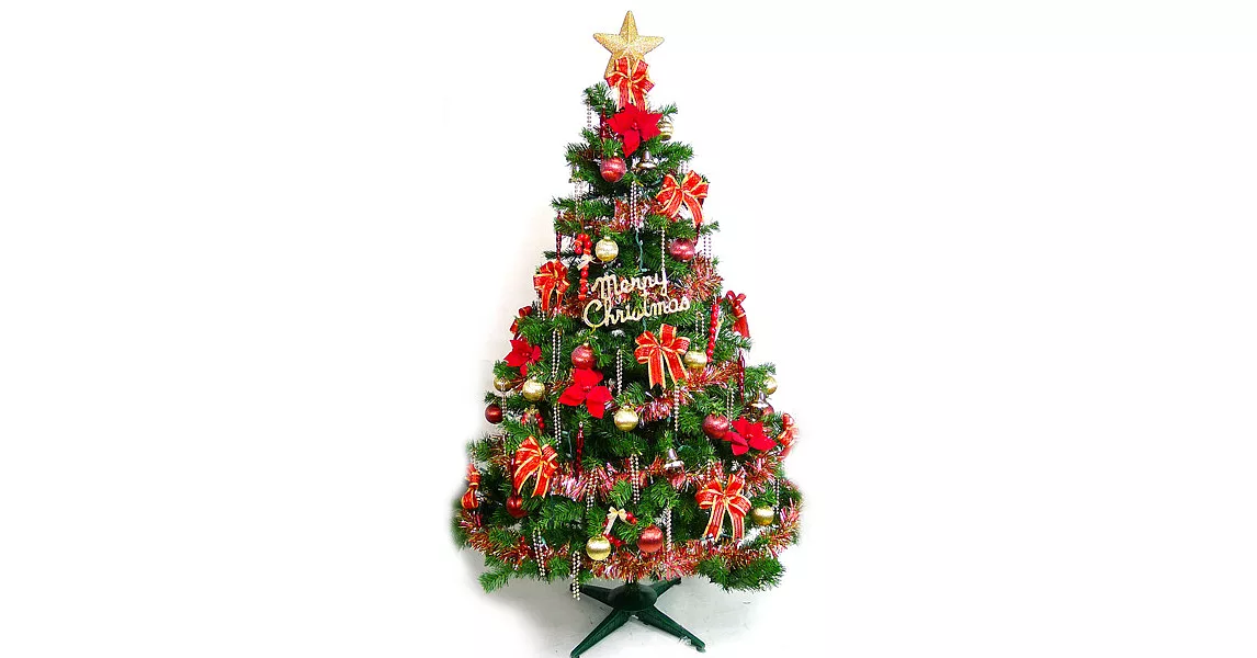 台灣製5尺/5呎(150cm)豪華版裝飾綠聖誕樹 (+飾品組-紅金色系)(不含燈)YS-GT05001