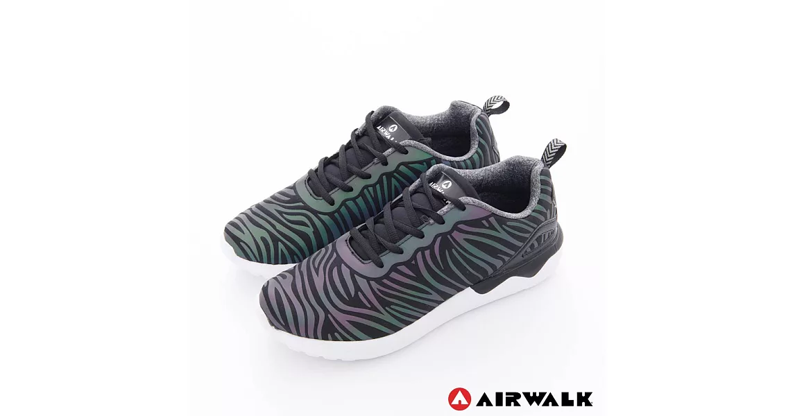 AIRWALK(女)- 黑勢力 黑底斑馬紋線超彈運動鞋6.5黑