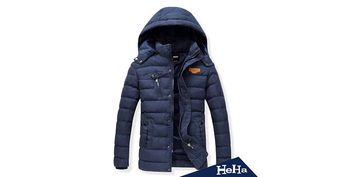 外套刷毛加厚可拆連帽保暖外套三色-HeHa-3XL（藍色）