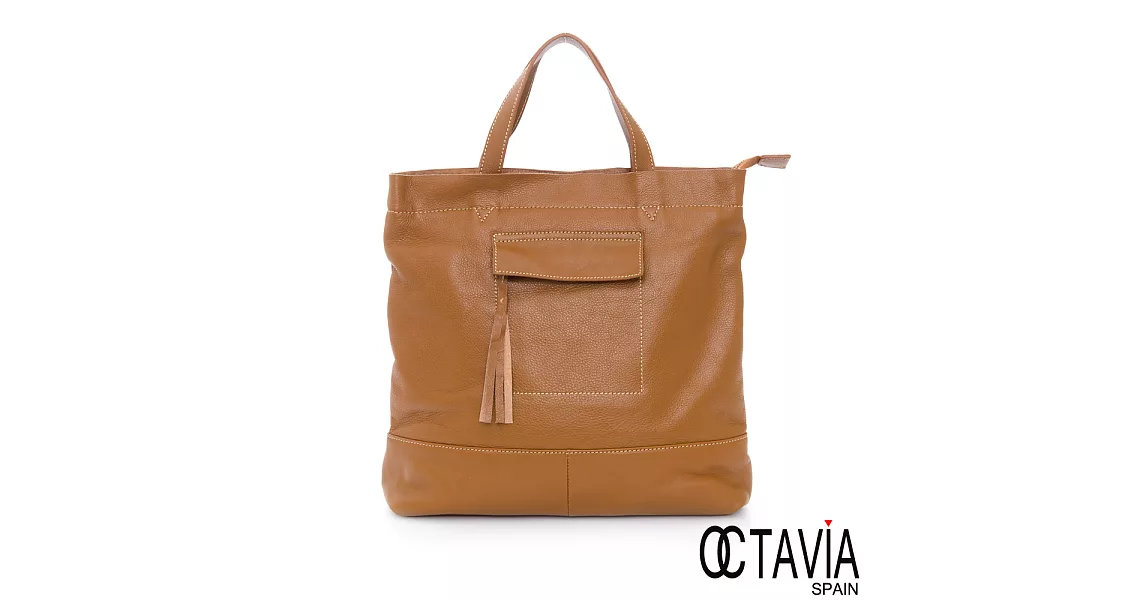 OCTAVIA 8 真皮 - 潛規則 手縫造型A4手提斜背二用包 -黃金棕