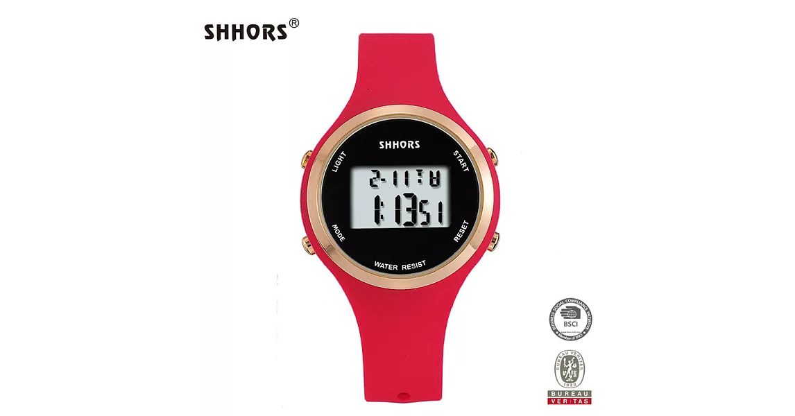 SHHORS SH-0272 時尚玫框搭配螢光色彩矽膠錶帶電子錶 - 紅色