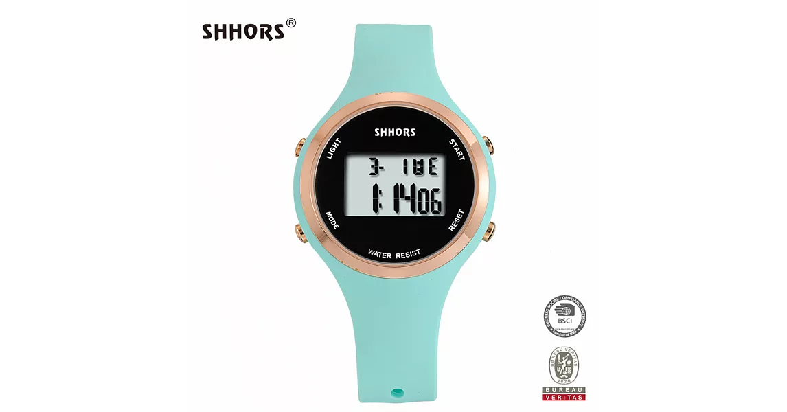 SHHORS SH-0272 時尚玫框搭配螢光色彩矽膠錶帶電子錶 - 綠色