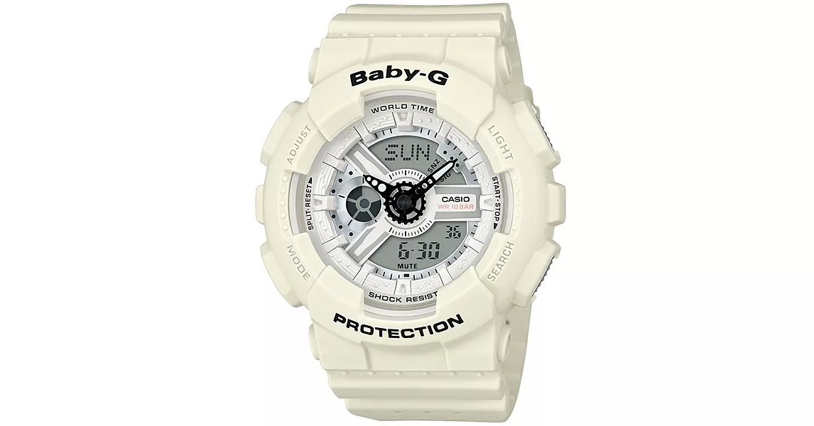 【CASIO】卡西歐 BABY-G系列 動感網眼潮流雙顯電子錶 (象牙白 BA-110PP-7A )