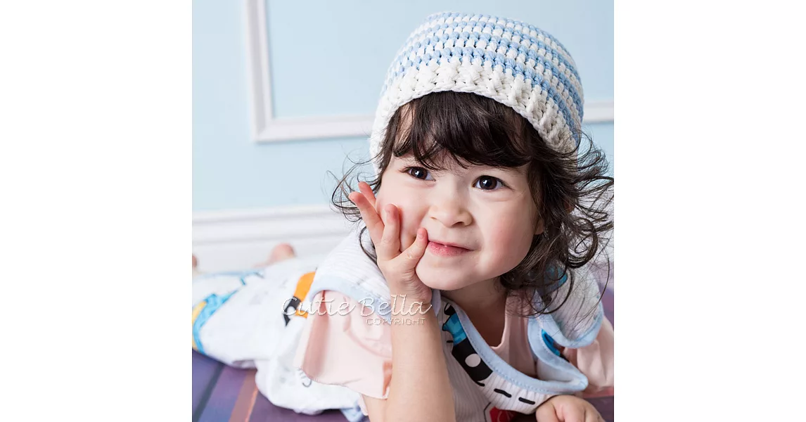 Cutie Bella手工編織帽Stripe-CreamBlue