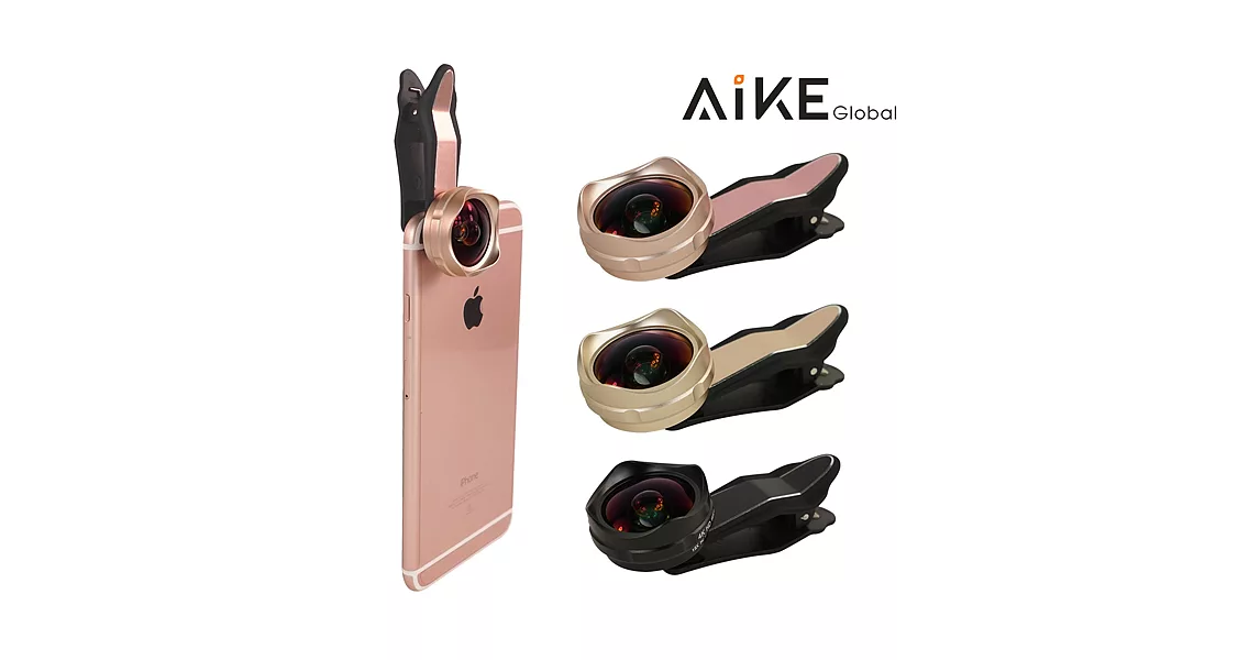 AIKE 美型新設計 4K HD廣角+15X微距 二合一鏡頭 無暗角 近乎無畸變 高質感鋁合金外殼 玫瑰金