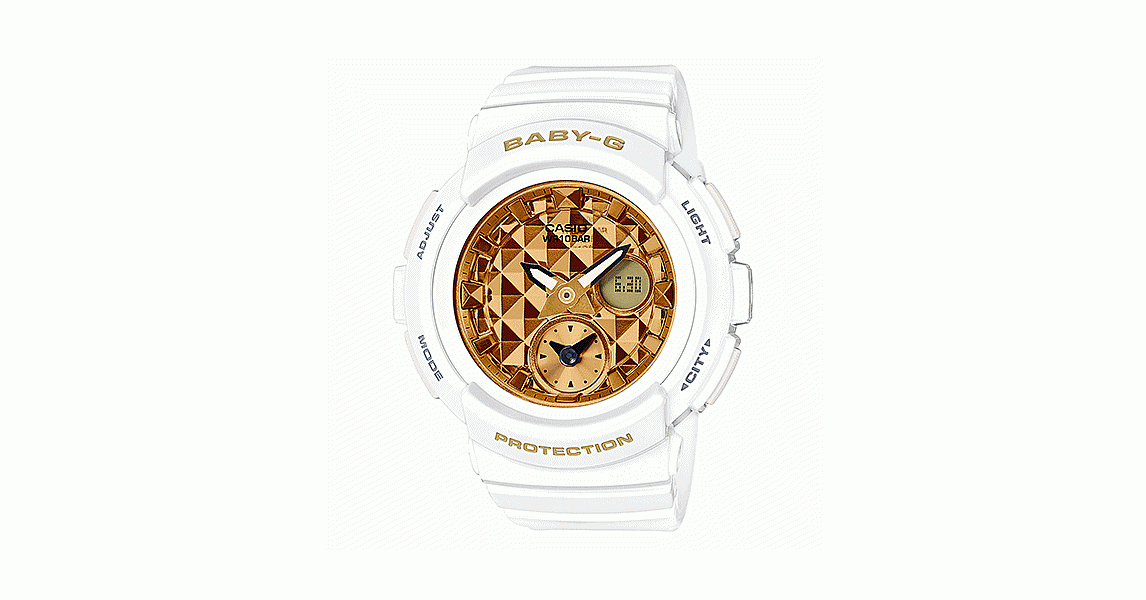 【CASIO】Baby-G 鉚釘面雙顯電子錶 (白 BGA-195M-7A)