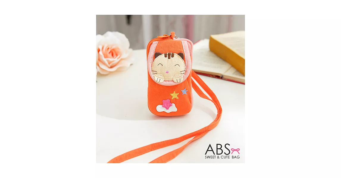 ABS貝斯貓 可愛貓咪拼布包 複合收納功能零錢/證件包 88-188蜜柑橘