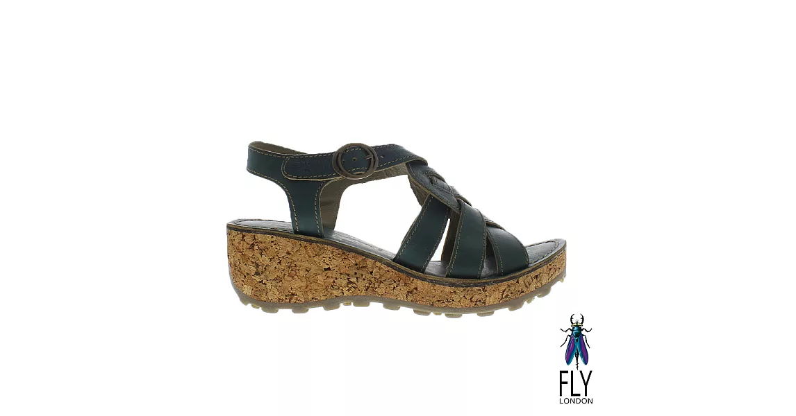 Fly London(女) 麻花捲楔型高底真皮涼鞋 - EU36海洋綠