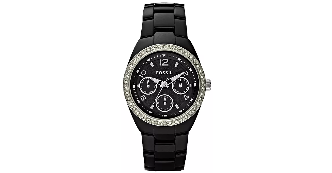 FOSSIL 晶鑽王女三眼陶瓷腕錶-CE1043