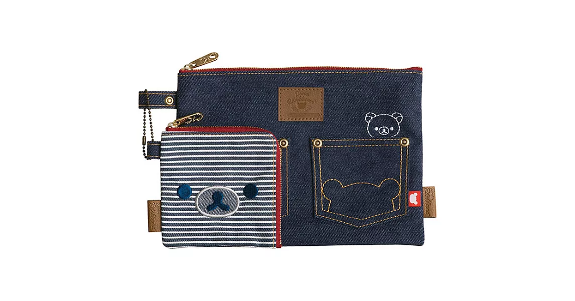 San-X 拉拉熊丹寧休閒牛仔系列大+小收納包