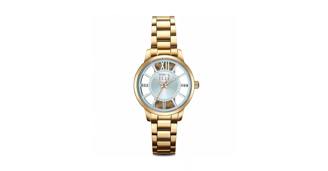 ELLE 獨特鏤空錶盤不鏽鋼時尚腕錶-銀/36mm銀色
