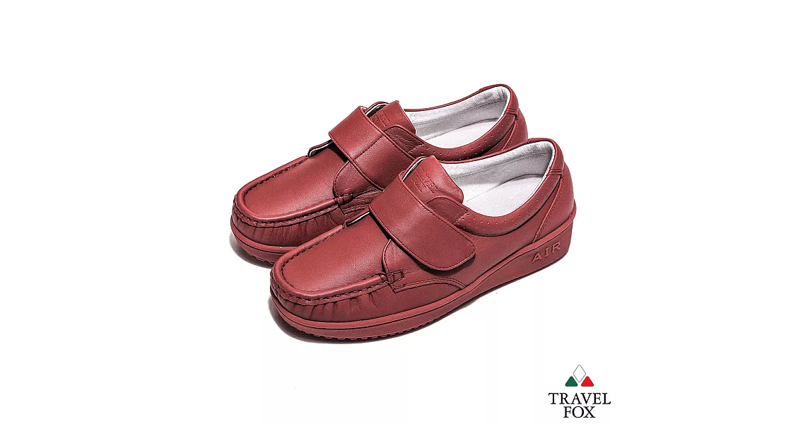 Travel Fox(女) 午後散步 超軟牛皮舒適熟齡粘扣旅狐休閒鞋 -EU39秋楓紅