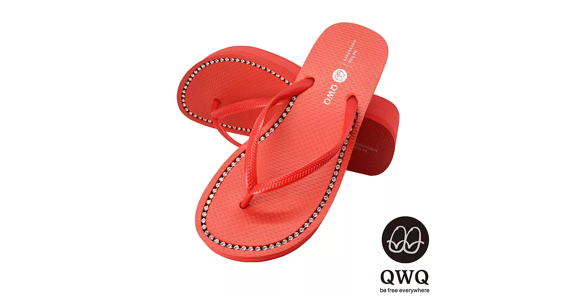 QWQ夾拖的創意(女) - 慛燦面鑽 全素面施華洛世奇鑽鍊6cm夾腳拖鞋 -EU38搖滾紅