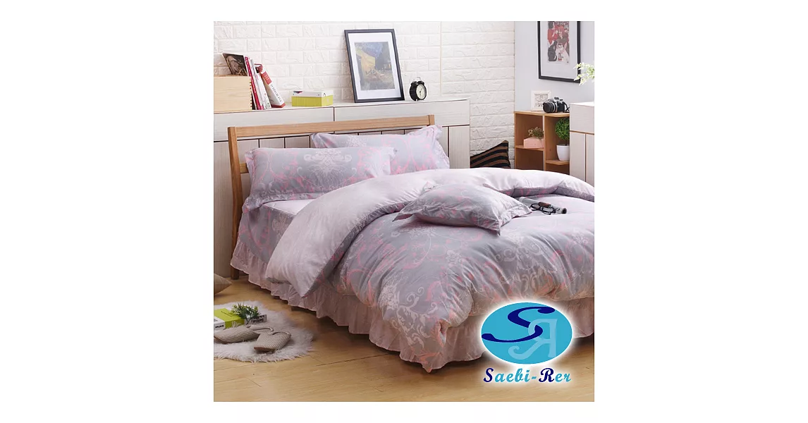 【Saebi-Rer-粉色愛語】台灣製活性柔絲絨加大六件式床罩組