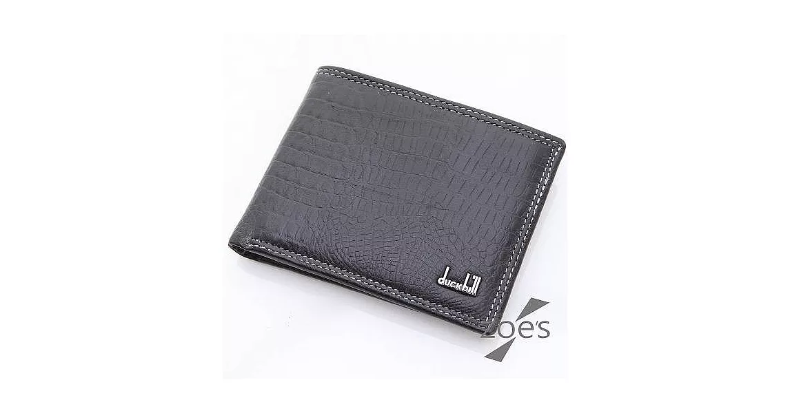 【Zoe s】頂級小牛皮 鱷魚紋 隱式拉鍊夾 真皮短夾(紳士黑)