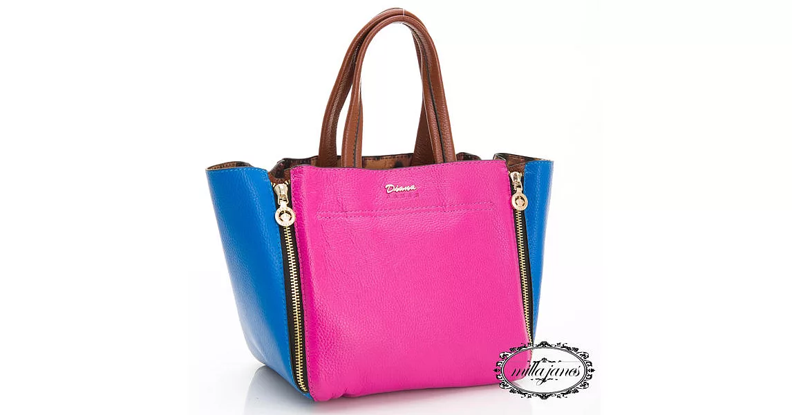 【Milla‧Janes米拉.珍妮絲】雙色皮革 大小兩用 真皮肩手提包(漾桃紅)