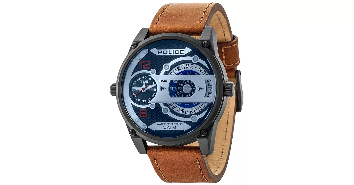 POLICE 公轉進行曲雙時區時尚腕錶-14835JSB-02
