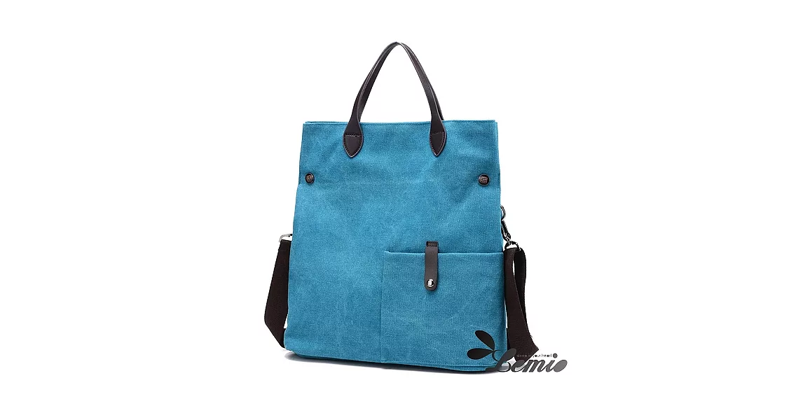 【Lemio】日系收納大容量帆布斜背兩用包(湖水藍)
