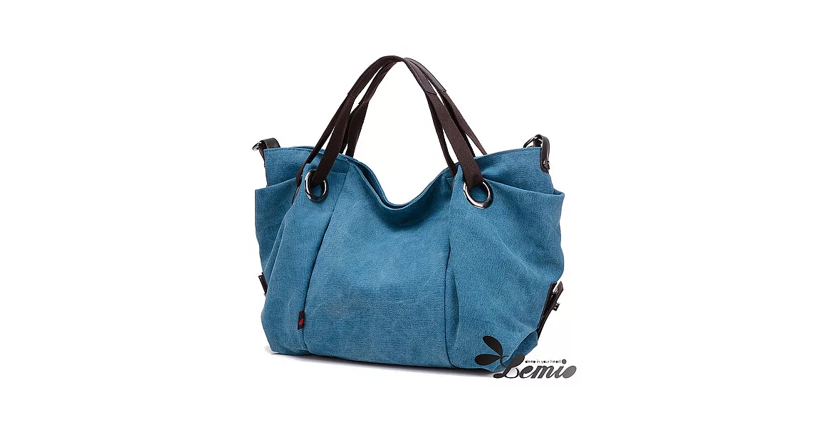 【Lemio】韓版單肩斜跨旅行大收納帆布包(深邃藍)