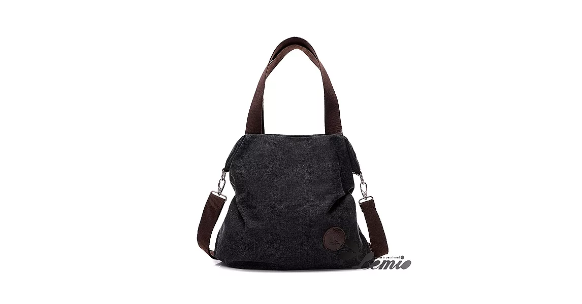 【Lemio】韓版休閒文藝學院風兩用帆布包(魅力黑)