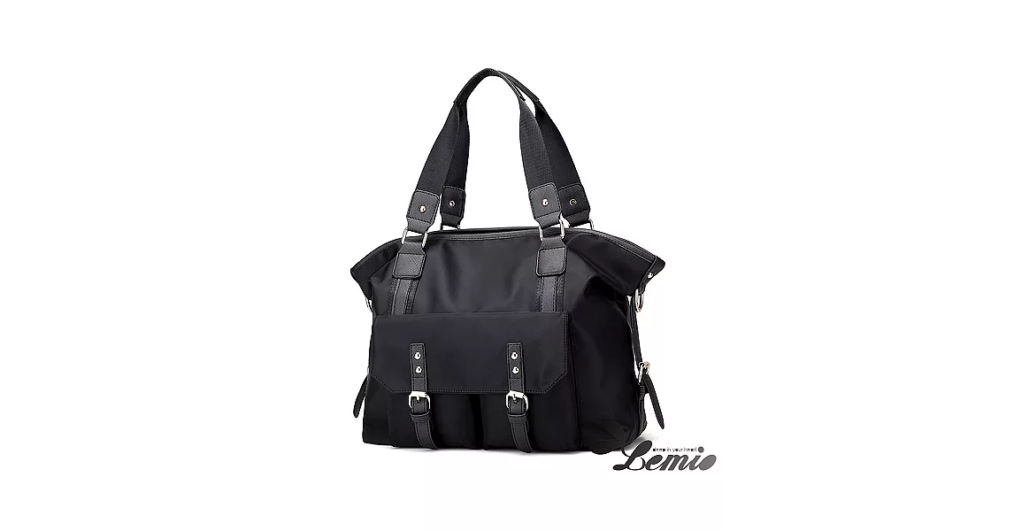 【Lemio】防潑水 肩背斜背兩用 牛津包(時尚黑)