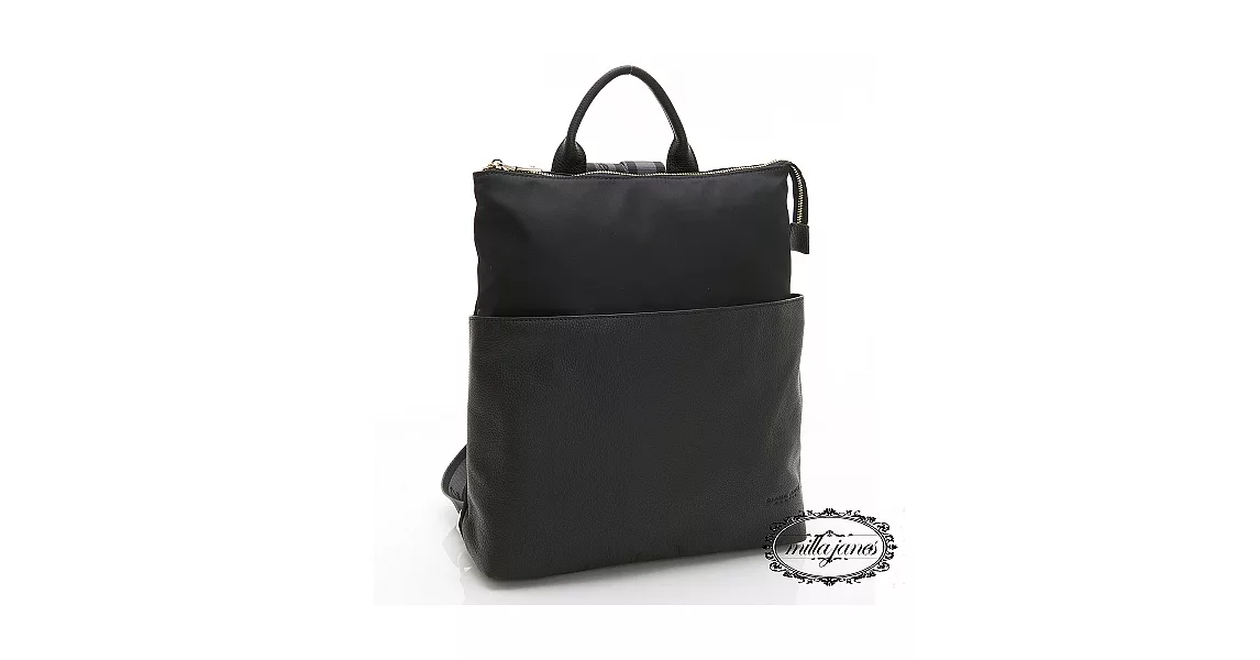 【Milla‧Janes米拉.珍妮絲】簡約牛皮 光絲尼龍 休閒背包(品味黑)