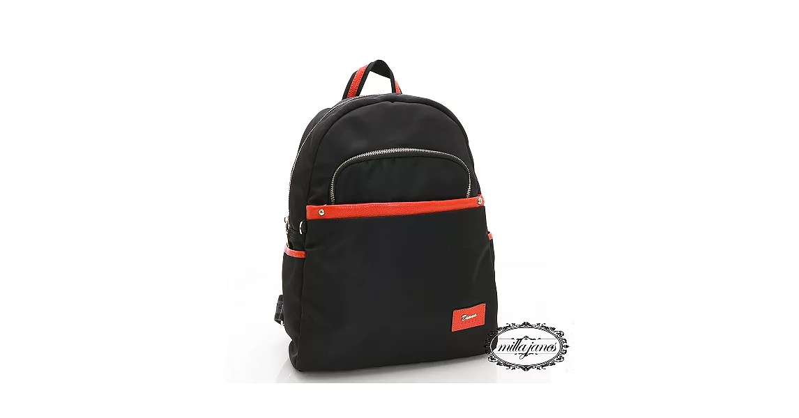 【Milla‧Janes米拉.珍妮絲】雙色皮革 光絲尼龍 休閒後背包(品味黑)