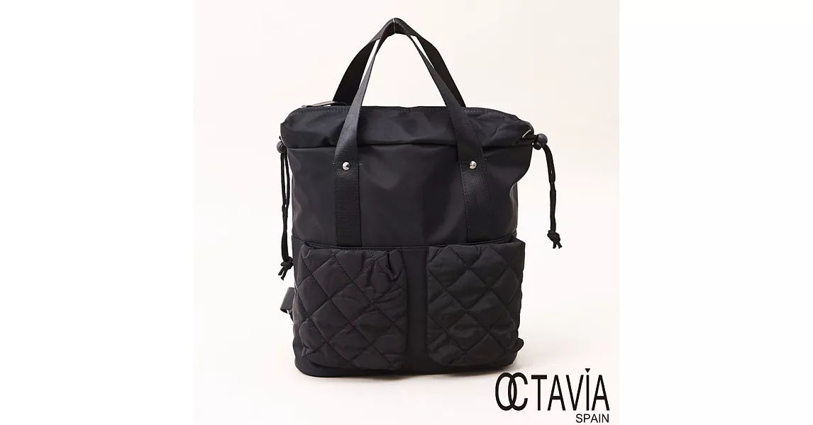 OCTAVIA - 生活的實戰 鋪棉斜紋雙口袋手提後背包 - 效率黑
