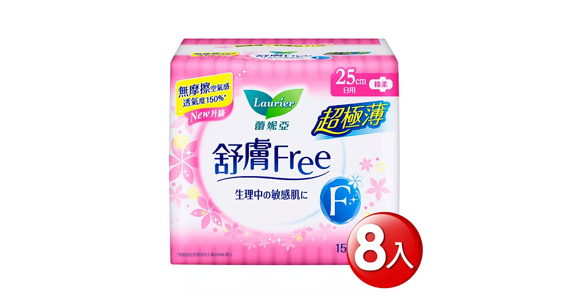 蕾妮亞 舒膚Free 超極薄日用量多加長25cm (15片x8包)