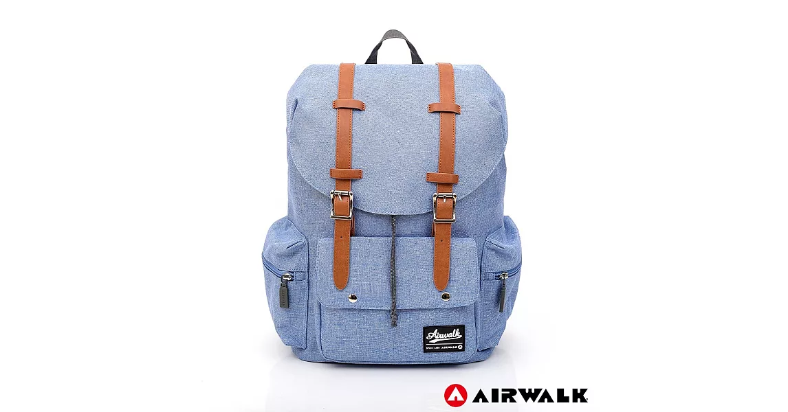 AIRWALK - 學院風質感 翻蓋束口筆電後背包-淺藍