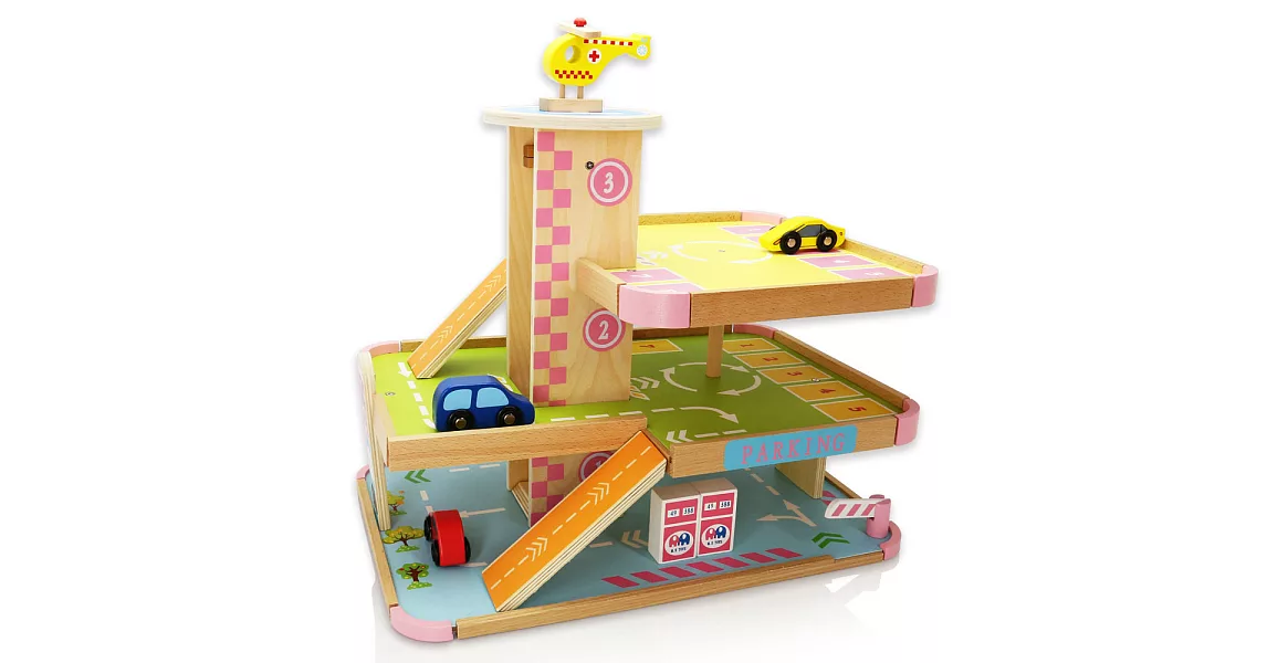 【Toy F1】木製可愛三層停車塔(附木製小汽車)