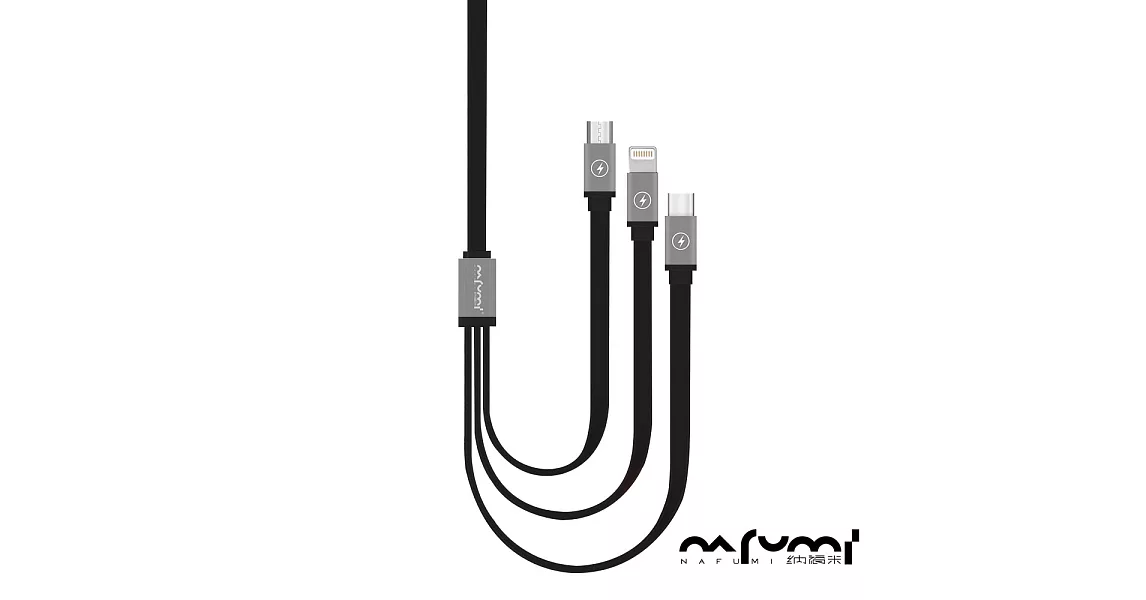 【NAFUMI 納福米】Micro USB+Type C+APPLE Lightning Iphone安卓二合一三合一快充傳輸線(T5) 1米黑色