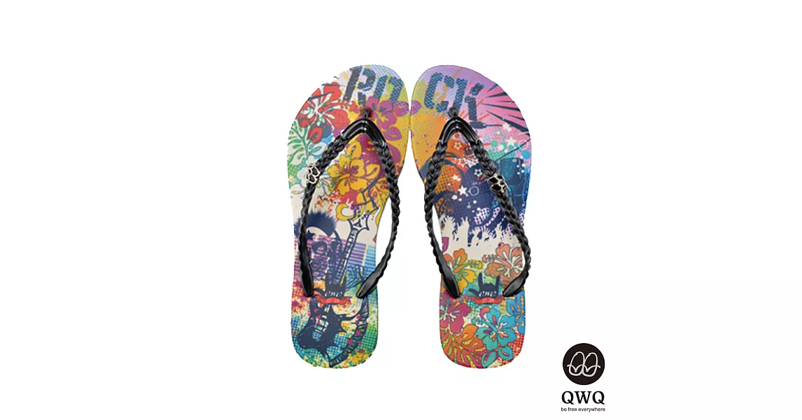 QWQ夾拖的創意(女)-骷髏音樂風夾腳拖-黑EU36黑