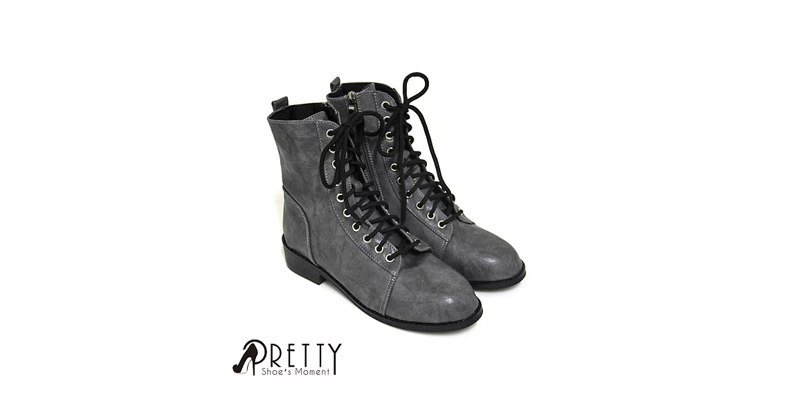 【Pretty】個性刷色側拉鍊中筒馬汀靴/機車靴JP23灰色