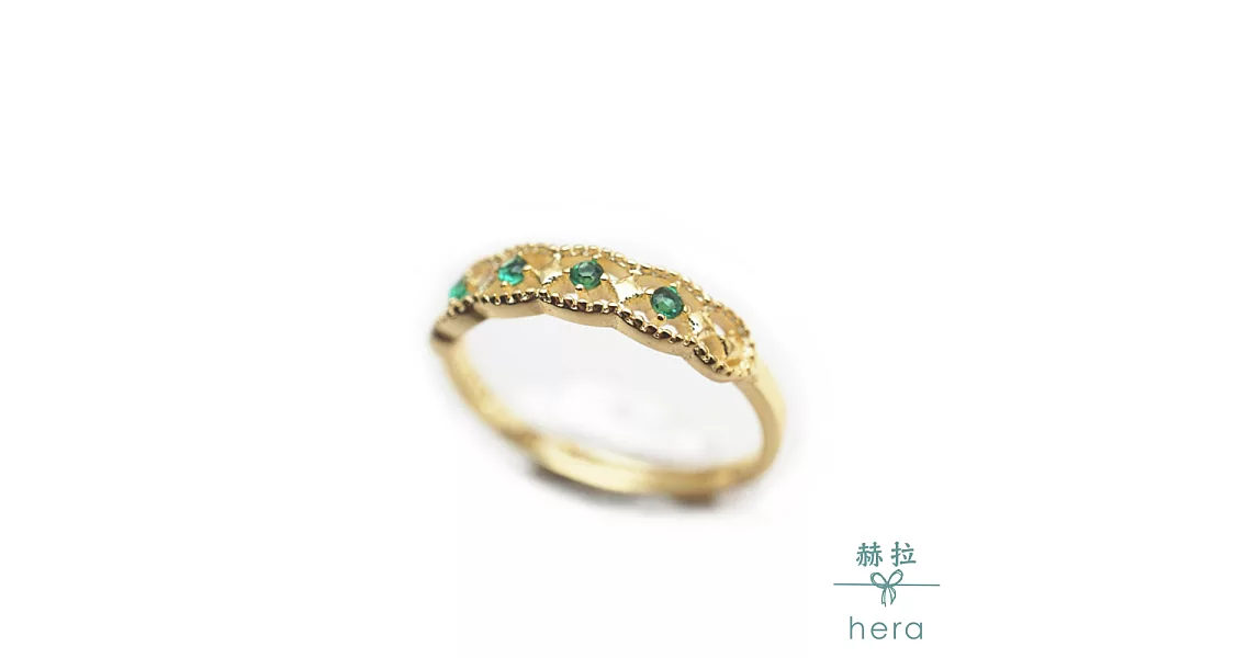 【Hera】復古純銀菱形雕花活圍戒/開口戒/戒指/2色祖母綠