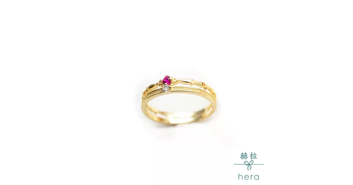 【Hera】純銀雙層花紋寶石活圍戒/開口戒/戒指/2色紅寶石
