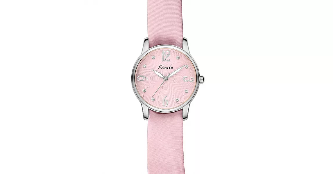 Kimio 金米歐 D5009M 氣質緞帶優雅指針鑲鑽女錶(隨機附贈緞帶)- 粉色