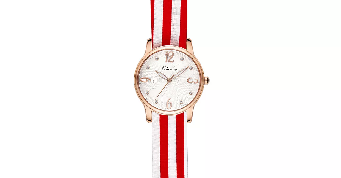 Kimio 金米歐 D5009M 氣質緞帶優雅指針鑲鑽女錶(隨機附贈緞帶)- 紅色