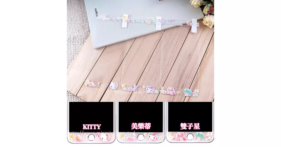 【Sanrio三麗鷗】iPhone 8 Plus / iPhone 7 Plus (5.5吋) 繁花系列 9H強化玻璃彩繪保護貼(雙子星)